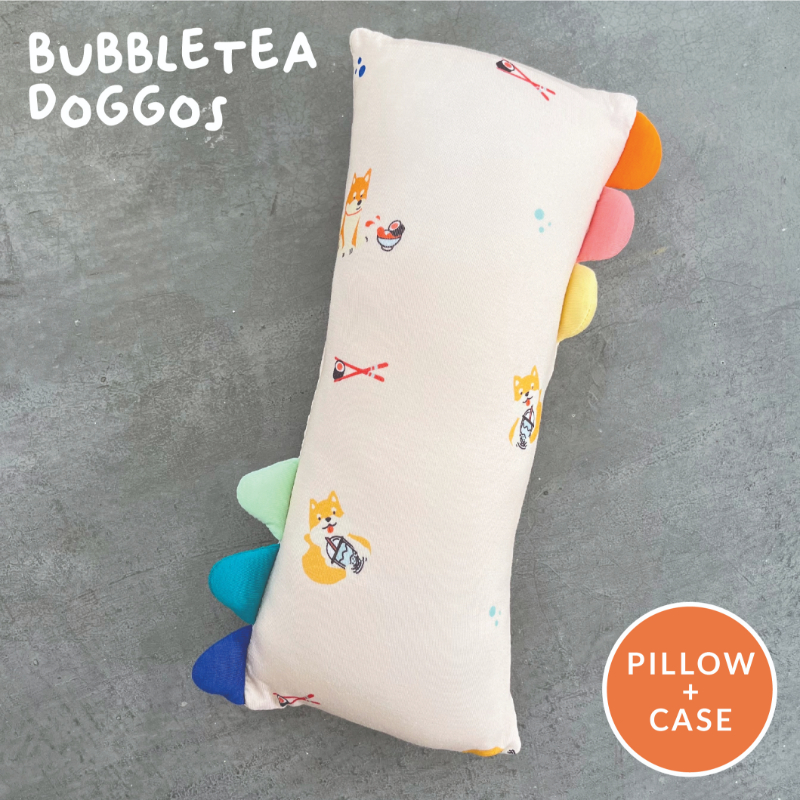 Happyrei Lil' Snuggles Pillow + Case - Bubbletea Doggo