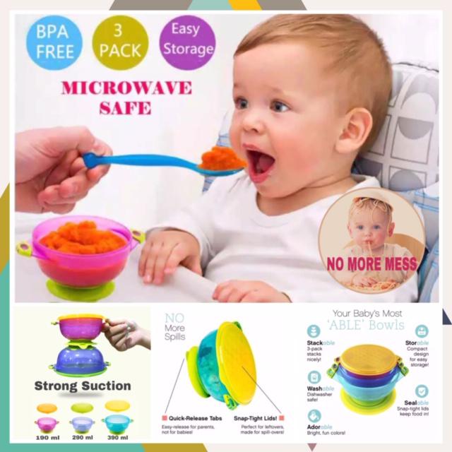 Hogokids Best Suction Baby Bowls with Seal-Easy Lids 3pcs pack