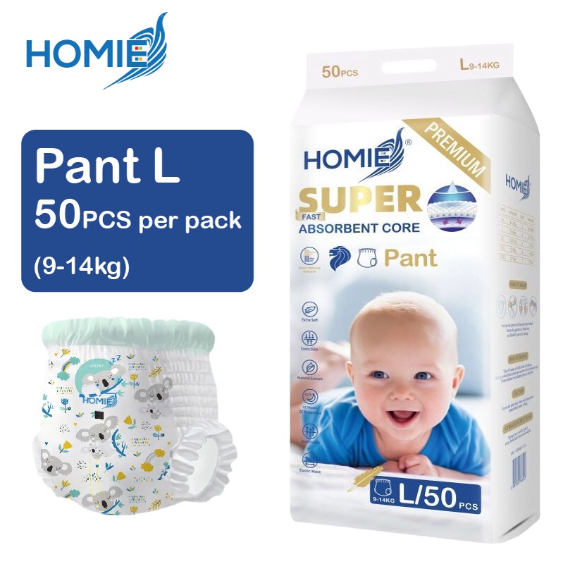 Homie Diaper Premium Ultra Thin Baby Diapers with Embossed Pearl Topsheet High Absorbency