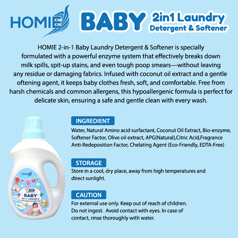 Homie Baby 2-in-1 Laundry Detergent & Softener (2L)