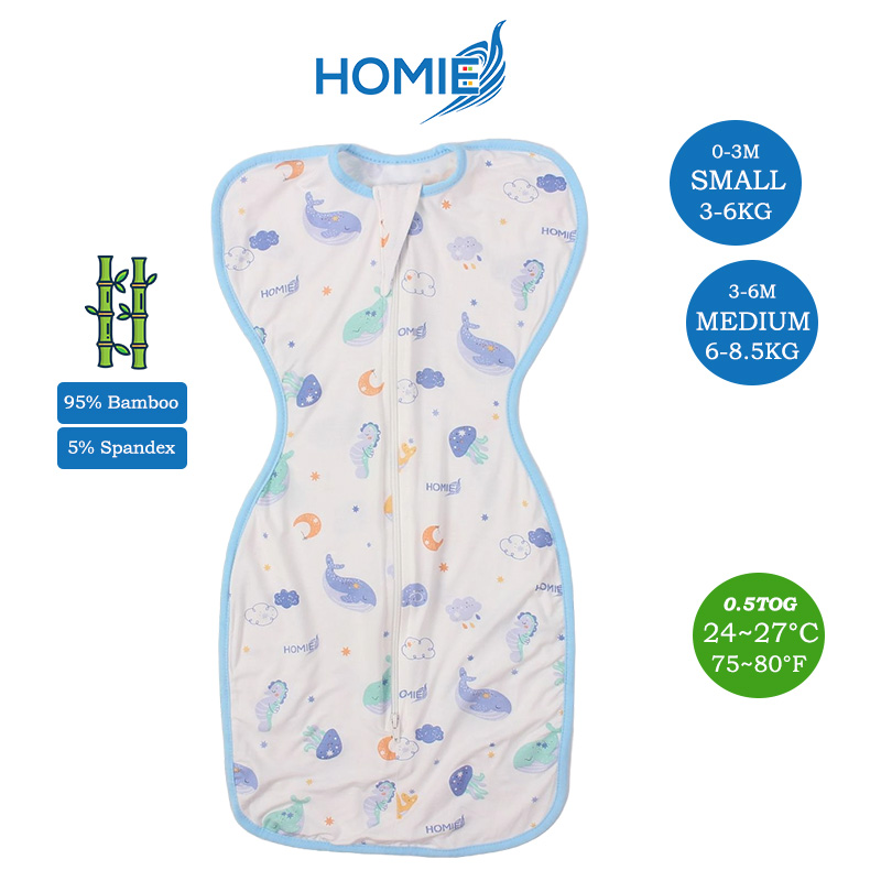 Homie Baby Bamboo Swaddle - Arms Up Position Baby Sleepsack (0-6M) - Assorted*Choose Design at Booth