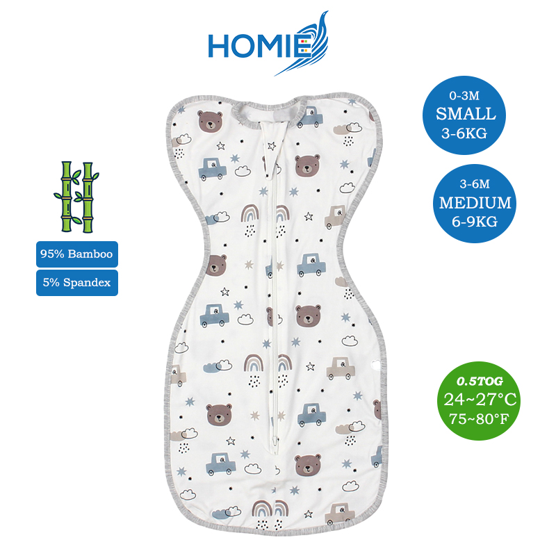 Homie Baby Bamboo Swaddle - Arms Up Position Baby Sleepsack (0-6M) - Assorted*Choose Design at Booth