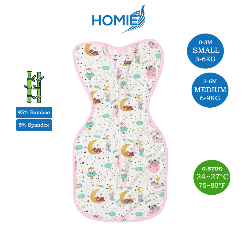 Homie Baby Bamboo Swaddle - Arms Up Position Baby Sleepsack (0-6M) - Assorted*Choose Design at Booth