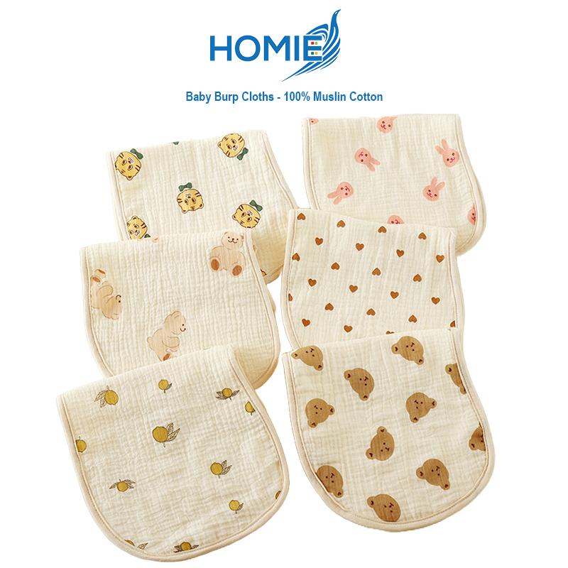 Homie 100% Muslin Cotton Baby Burp Cloths - Assorted *Choose Design at Booth