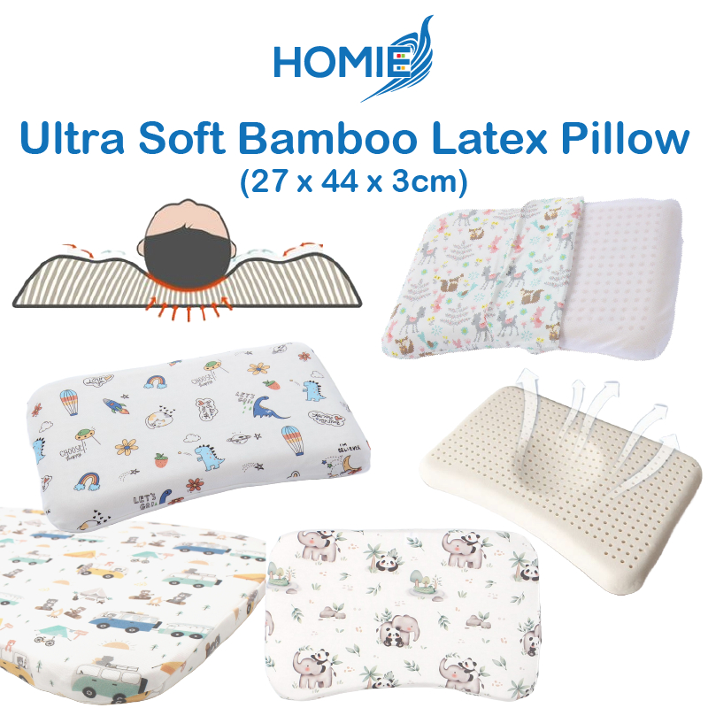 Homie Ultra Soft Organic Baby Bamboo Natural Latex Pillow - Assorted Designs *Choose at Booth