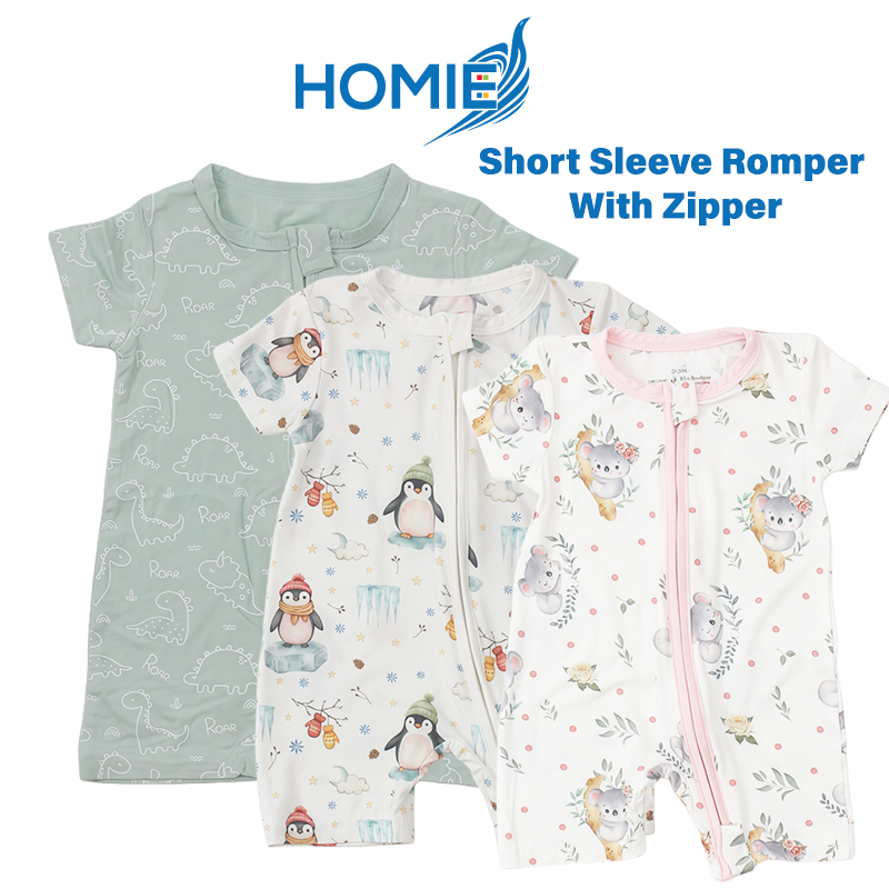 Homie Baby Bamboo Short Sleeve Zipper Romper - Assorted Designs *Choose Design at Booth
