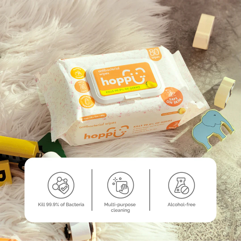 Hoppi Antibacterial Wipes 80s Single Pack