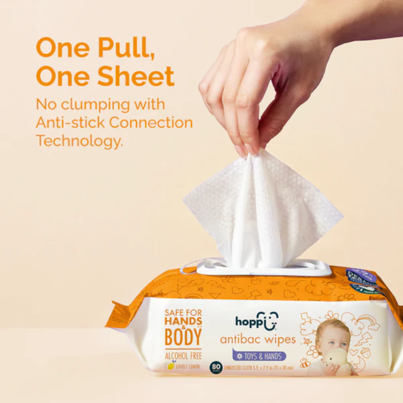 Hoppi Antibacterial Wipes 80s Single Pack
