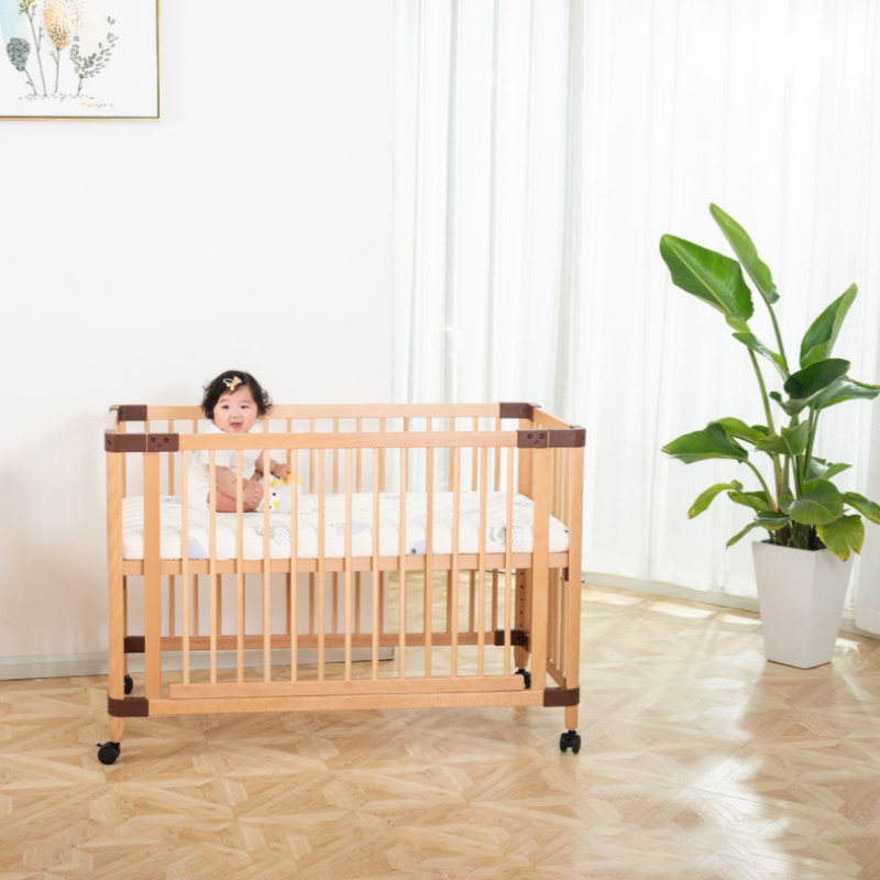 Housbay Natural Beech Wood Multifunctional 4-in-1 Baby Cot + 4Inch High Density Foam Mattress