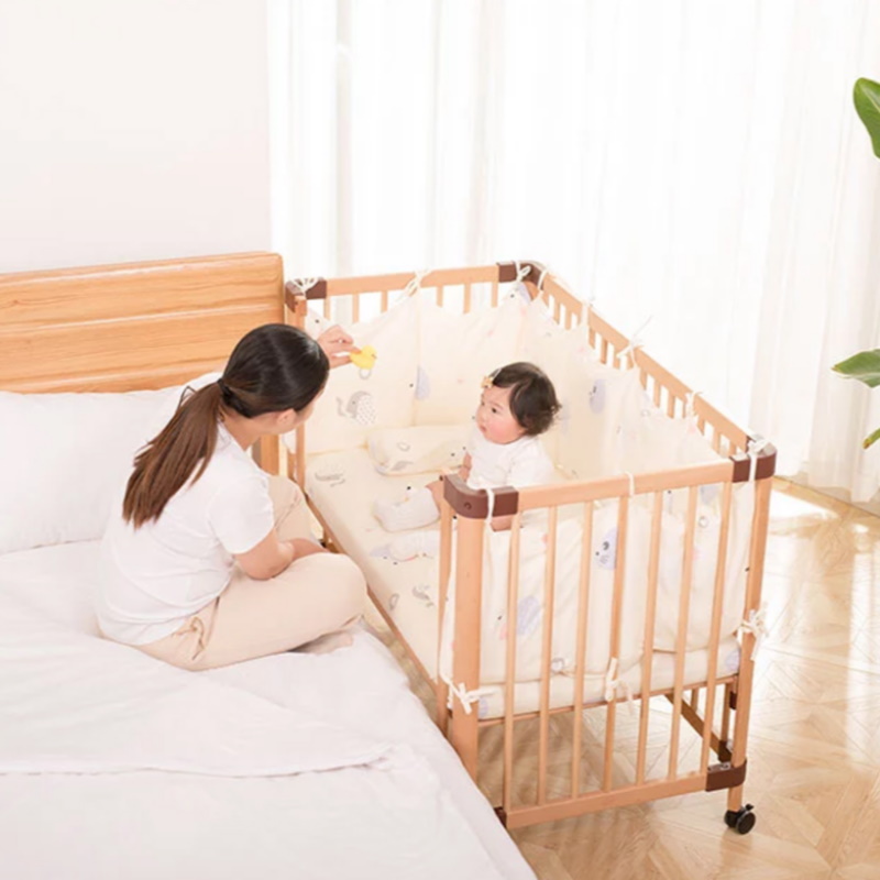 Housbay Natural Beech Wood Multifunctional 4-in-1 Baby Cot + 4Inch High Density Foam Mattress