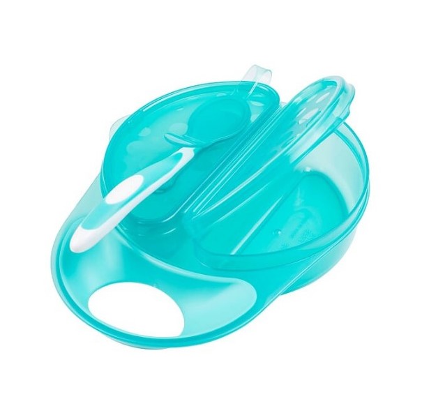 Dr Browns Travel Fresh Bowl & Snap-In Spoon + (TURQUOISE) Silicone Bib (1pck)