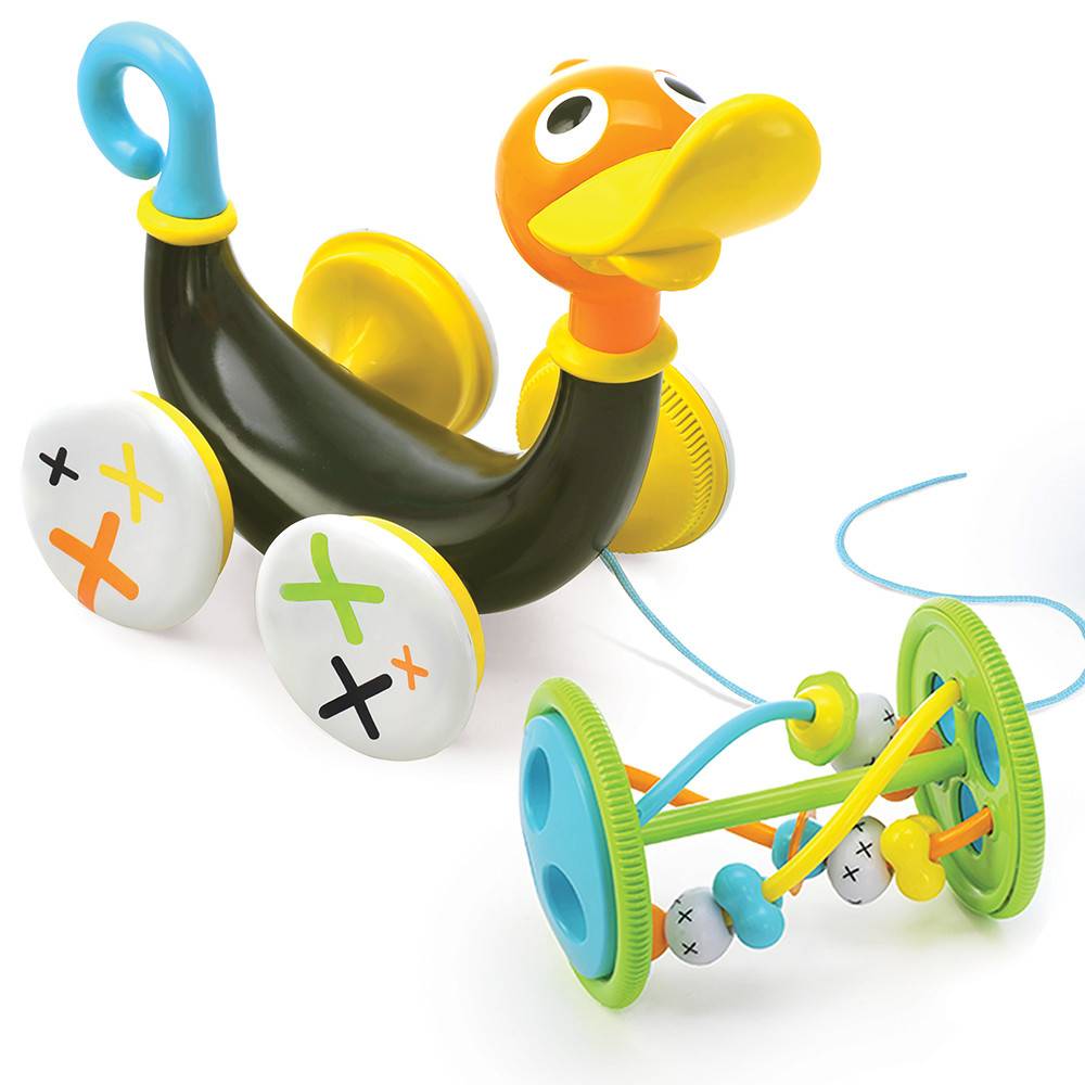 Yookidoo Whisting Pull Along Duck + Flow N Fill Spout Toy Bundle