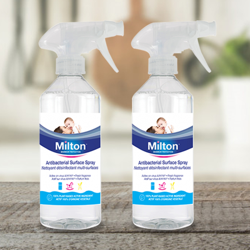 MILTON Antibacterial Surface Spray - 100% Natural - 500ml - Pack of 2