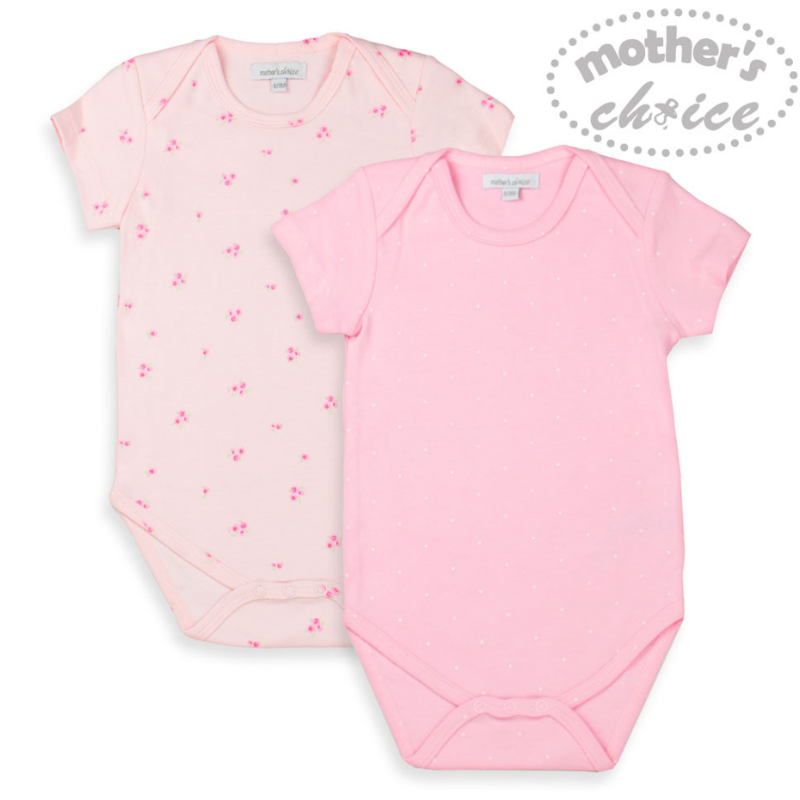 Mother	's Choice 100% Cotton-Baby Short Sleeves Bodysuit Set of 2 Pcs 