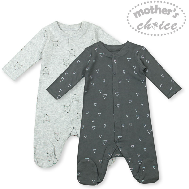 Mother	's Choice 100% Cotton 2pc Newborn Baby Babygrower- Grey
