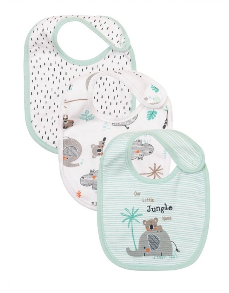 Infancie 3-Pc 100% Cotton Baby Bib (Mint Jungle)