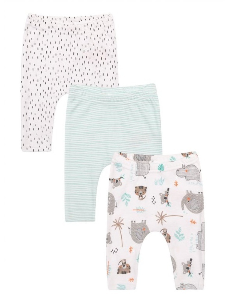  Infancie 3-Pc 100% Cotton Baby Pants 0-12m (Mint Jungle)