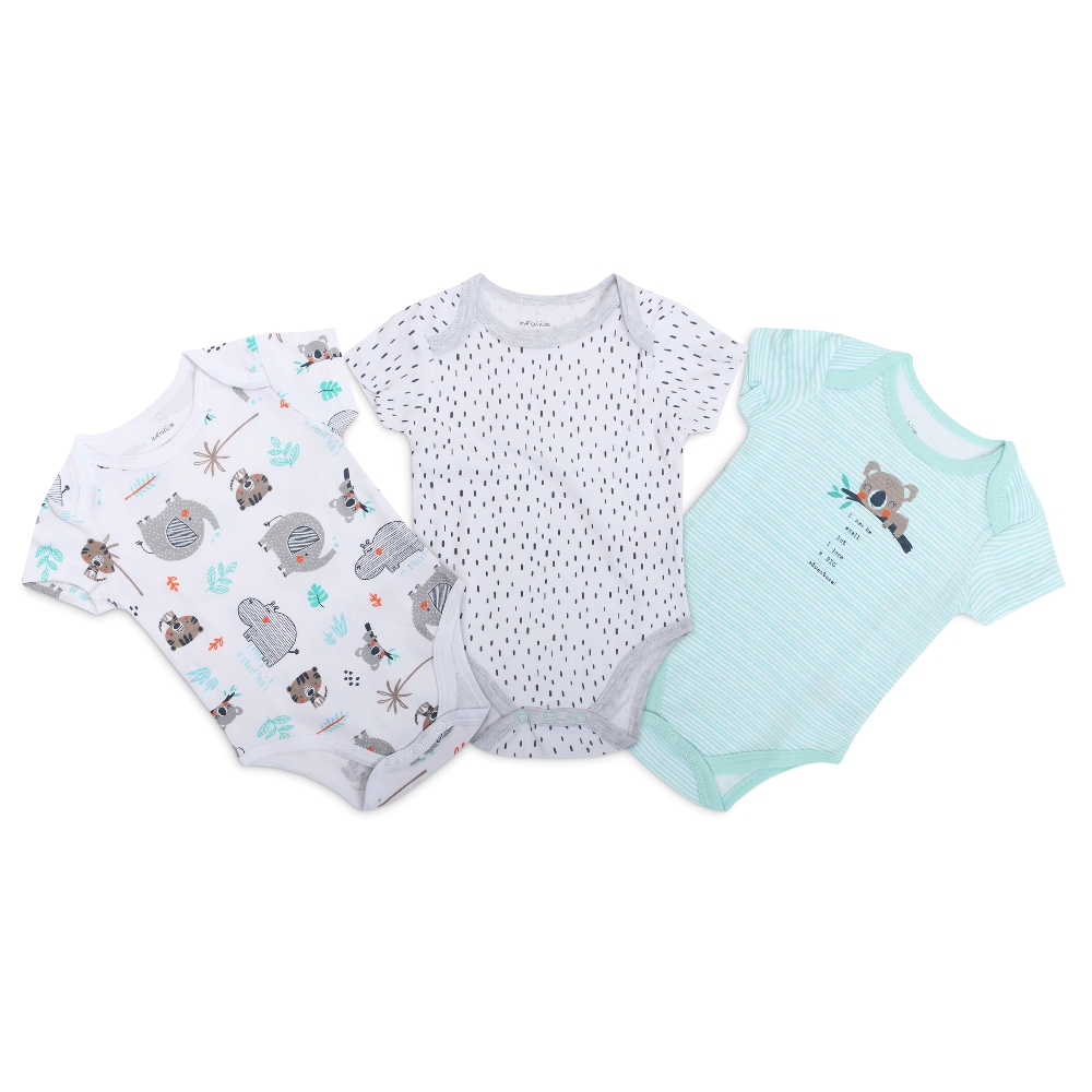 Infancie 3-Pc 100% Cotton Short-Sleeved Baby Bodysuits (Mint Jungle)