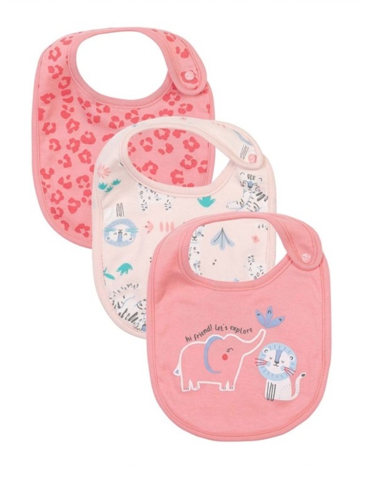 Infancie 3-Pc 100% Cotton Baby Bib (Pink Safari)