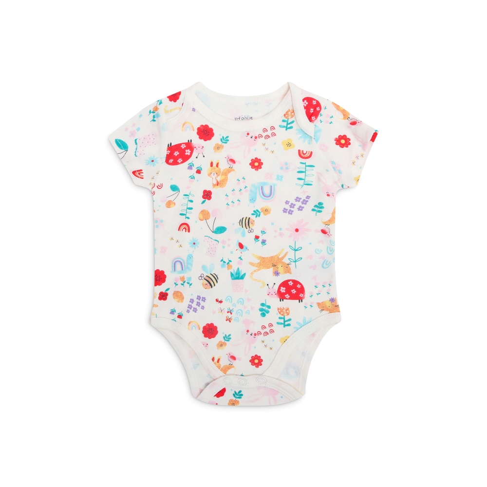 Infancie 3-Pc 100% Cotton Short-Sleeved Baby Bodysuits (In the Garden)