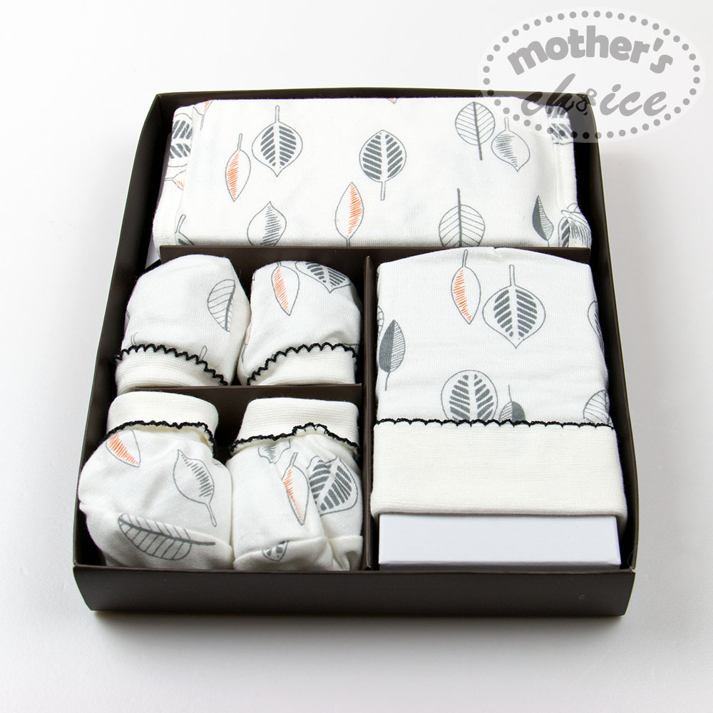 Mother's Choice Infant BAMBOO Cotton 4 pcs Layatte Gift Set(Hat, Bib, Mitten and Booties)