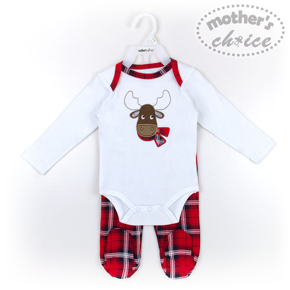 Mother's Choice Christmas Selection 100% Cotton 2 pcs pack Newborn Baby Infant Long Sleeves Top and Bottom Set - Xmas Deer