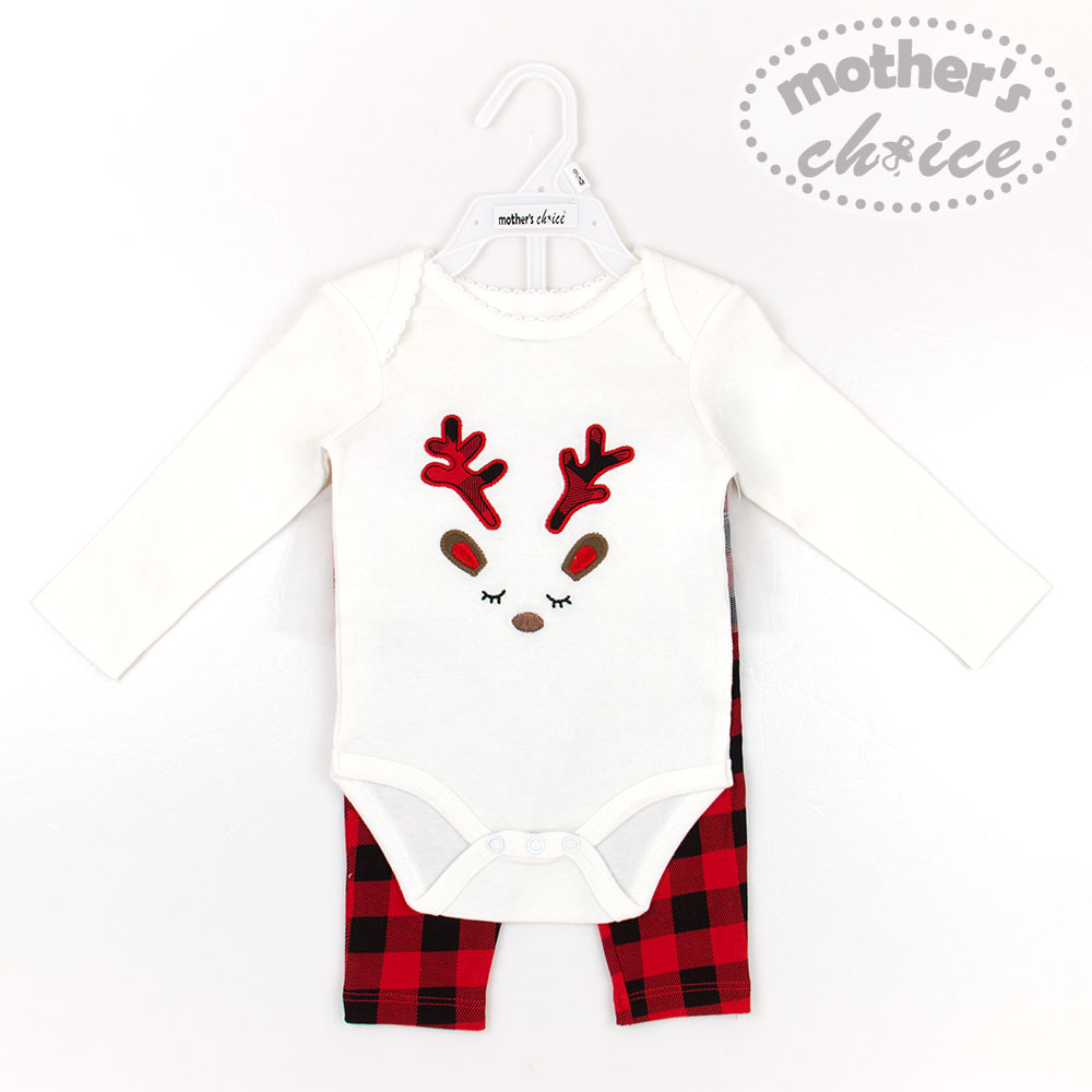 Mother's Choice Christmas Selection 100% Cotton 2 pcs pack Newborn Baby Infant Long Sleeves Top and Bottom Set - Xmas