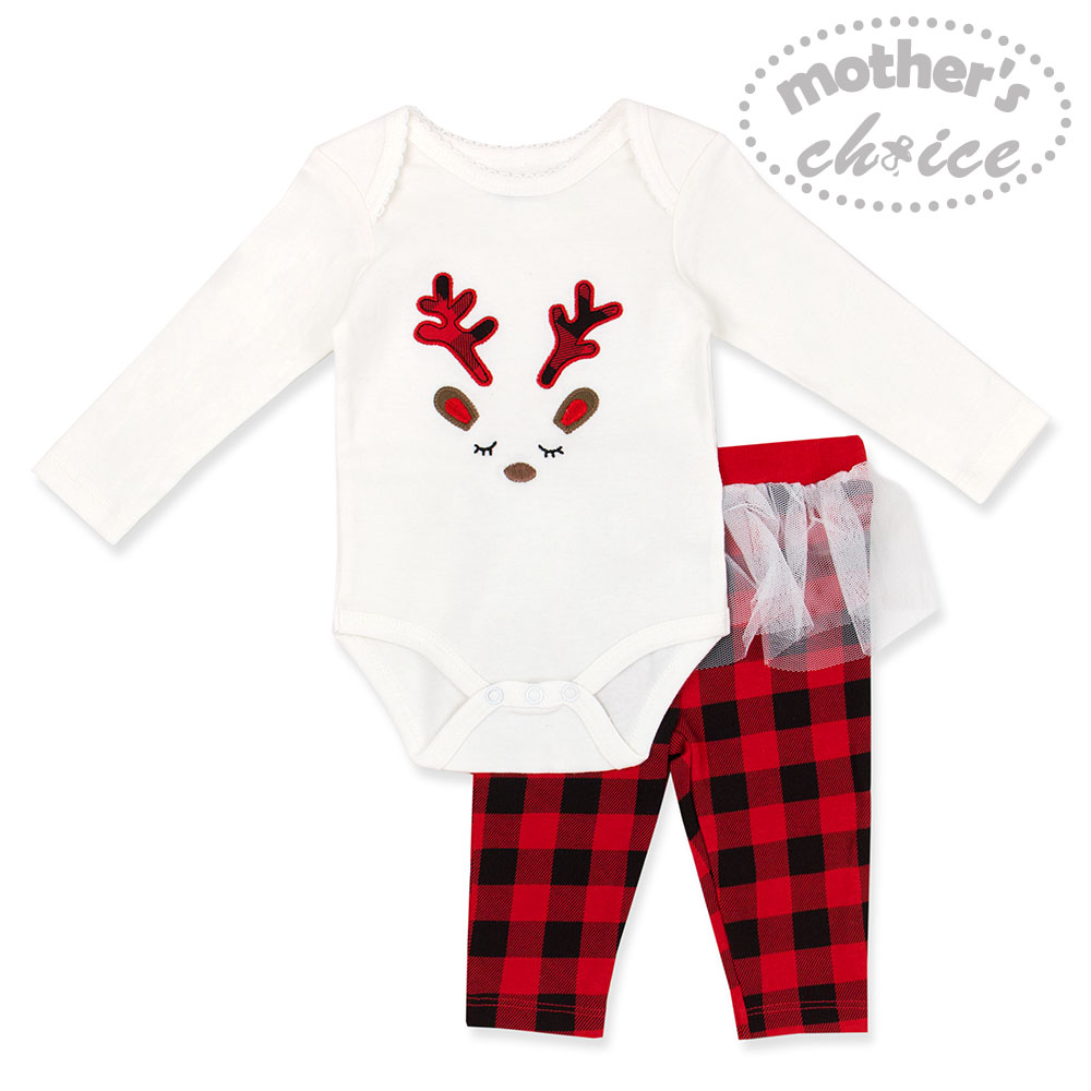 Mother's Choice Christmas Selection 100% Cotton 2 pcs pack Newborn Baby Infant Long Sleeves Top and Bottom Set - Xmas