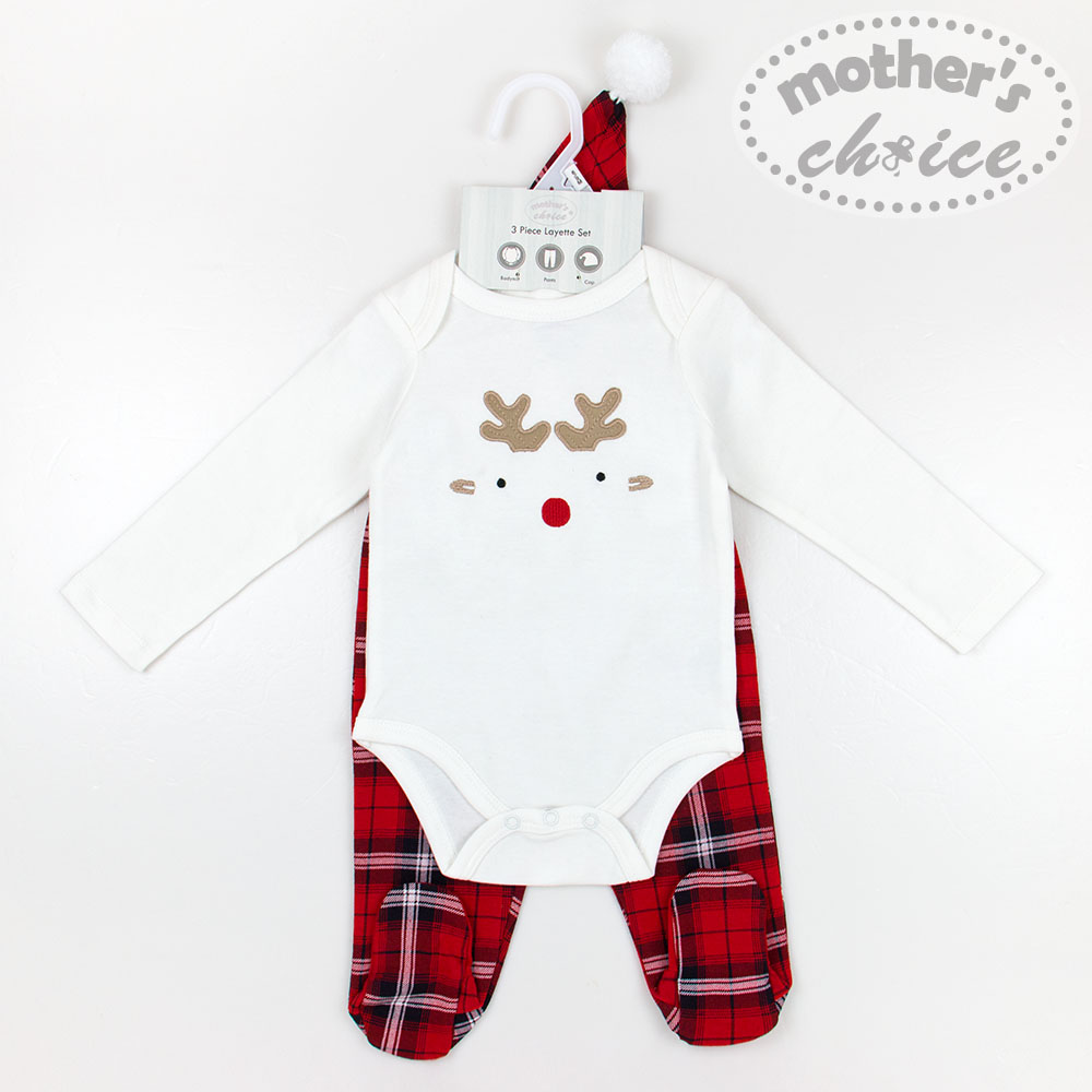 Mother's Choice Christmas Selection 100% Cotton Newborn Baby Infant 3 pcs Layette Set - Xmas Deer