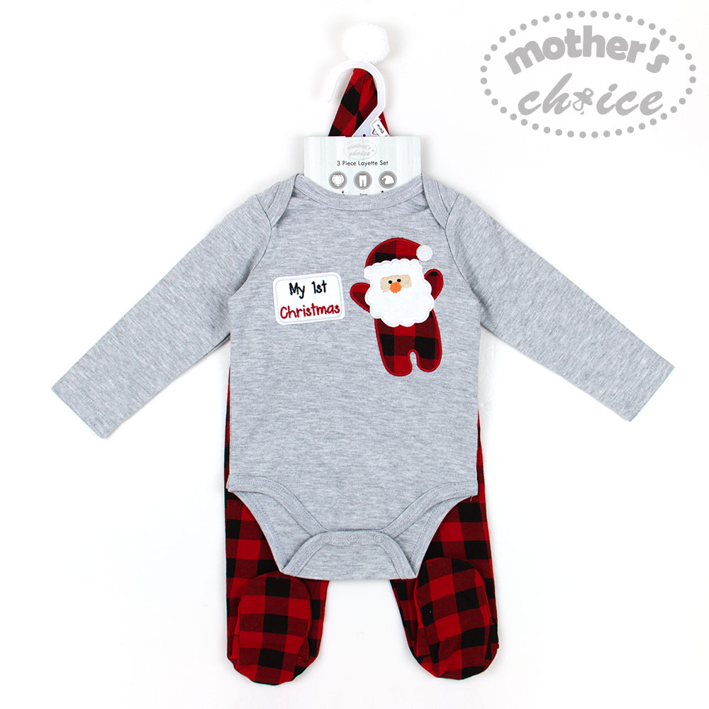 Mother's Choice Christmas Selection 100% Cotton Newborn Baby Infant 3 pcs Layette Set - MY 1st Xmas