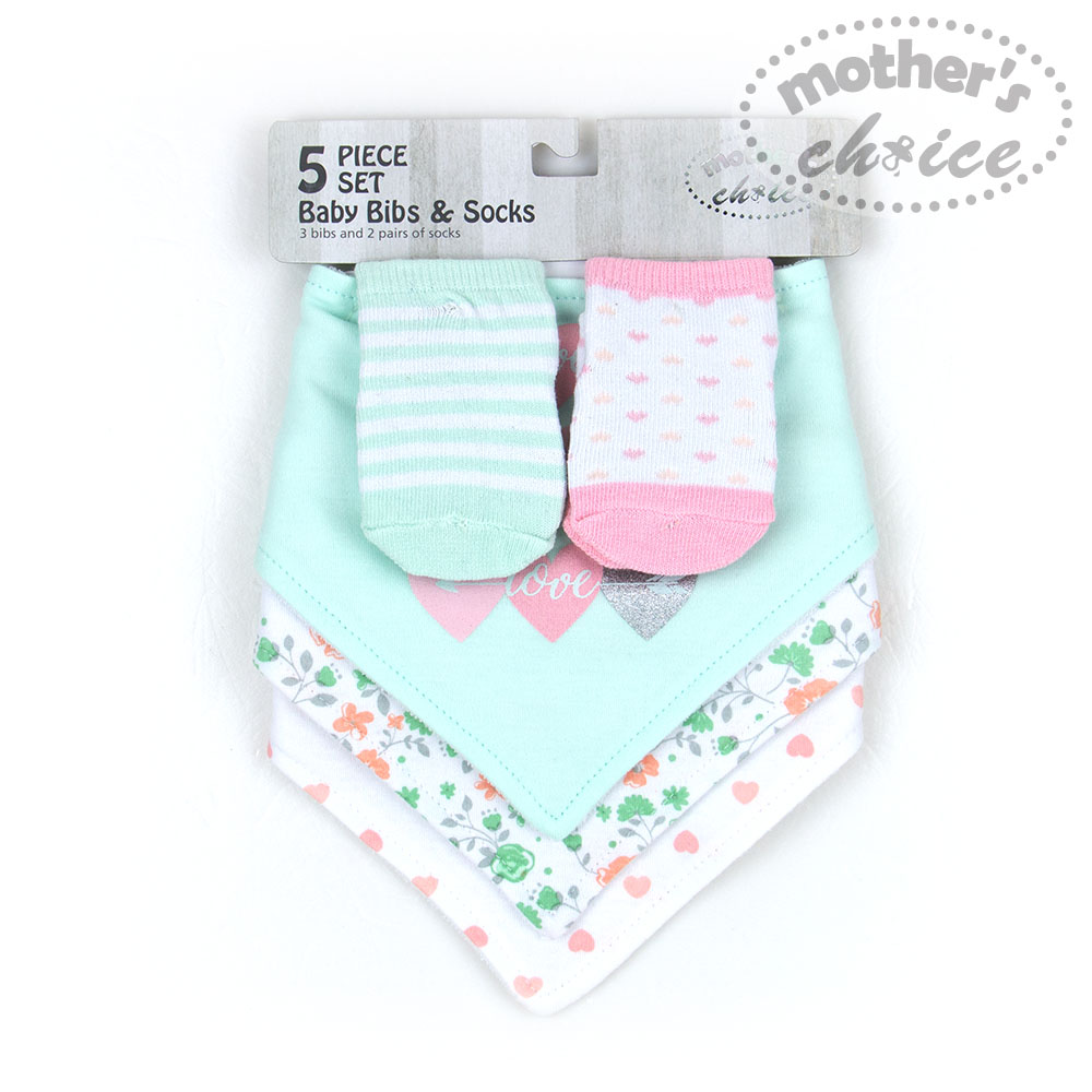 Mother's Choice 5-Piece Pack Baby Bibs & Socks