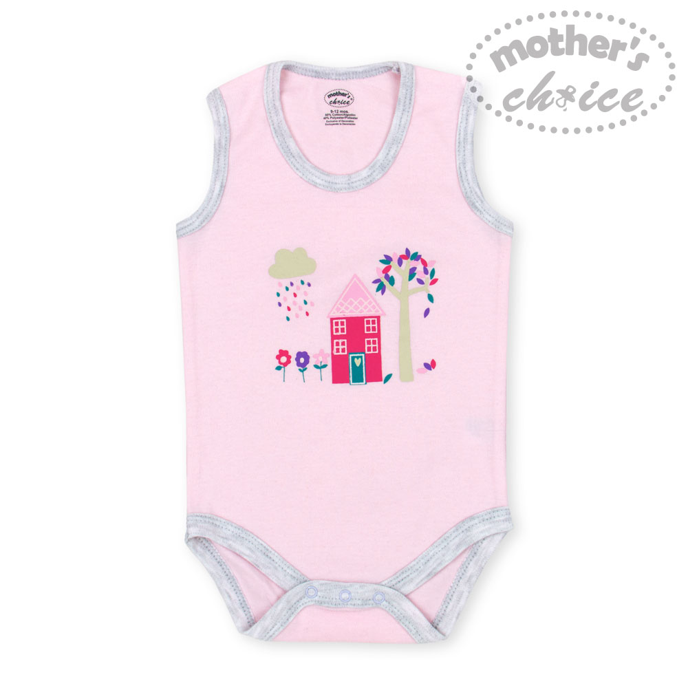 Mother's Choice 3-Piece Pack Newborn Baby Infant 100% Pure Cotton Sleeveless Pink House Bodysuit and Romper