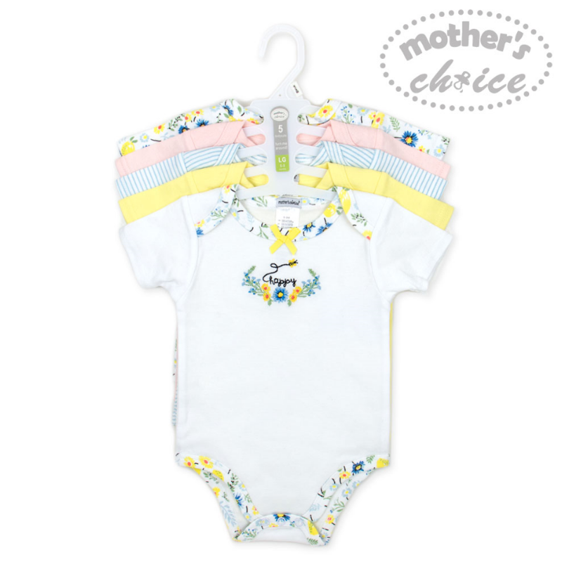 Mother's Choice 100% Cotton 5pc Newborn Baby Bodysuit / Romper