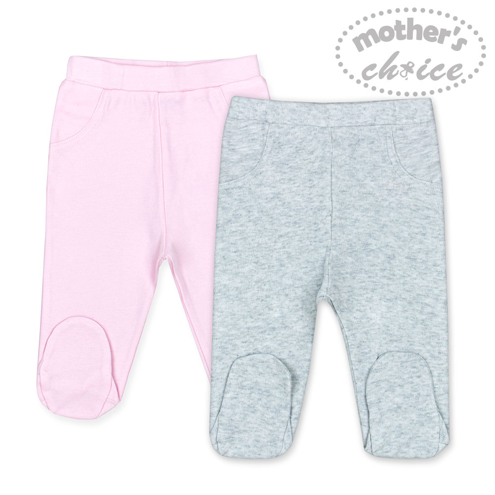 Mother's Choice 2-Pc 100% Cotton Baby Footed Leggings (Pink/Grey)