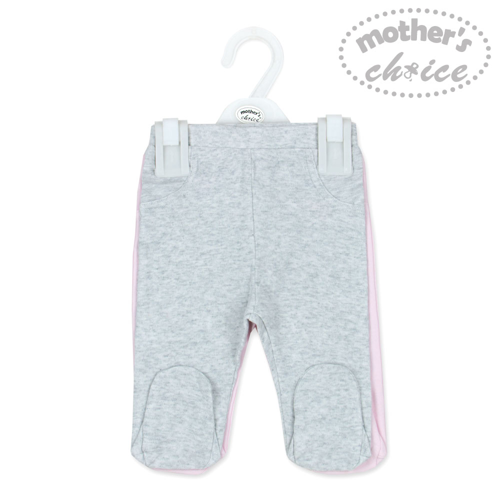 Mother's Choice 2-Pc 100% Cotton Baby Footed Leggings (Pink/Grey)