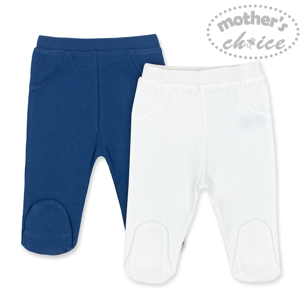 Mother's Choice 2-Pc 100% Cotton Baby Footed Leggings (Navy/White )