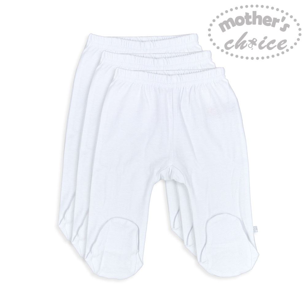 baby-fair Mother's Choice Infant 100% Cotton ALL-WHITE 3 pcs Footed Leggings