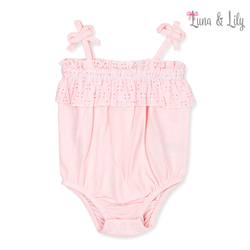 Luna & Lily 100% Cotton Pink 3pc set of newborn baby headband, bodysuit and pants
