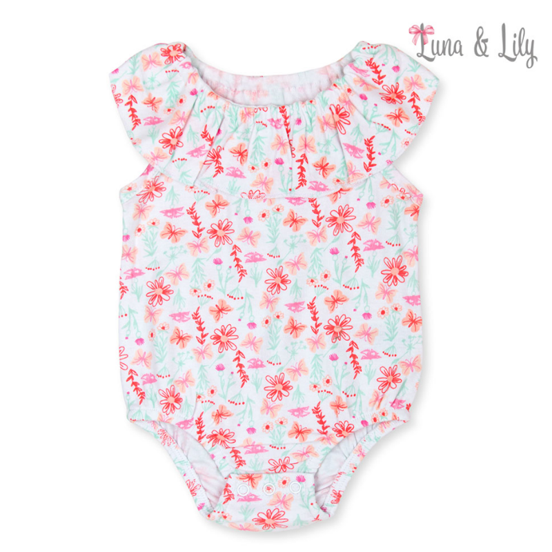 Luna & Lily 100% Cotton Flower 3pc set of newborn baby headband, bodysuit and pants