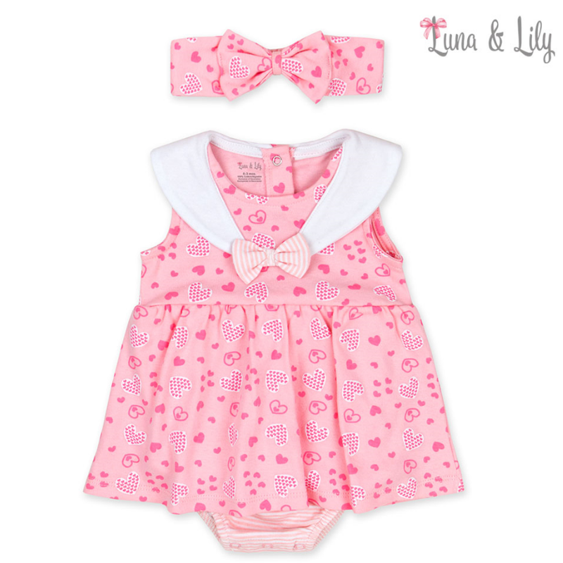 Luna & Lily 2pc set of newborn baby bodysuit and headband -Pink Heart