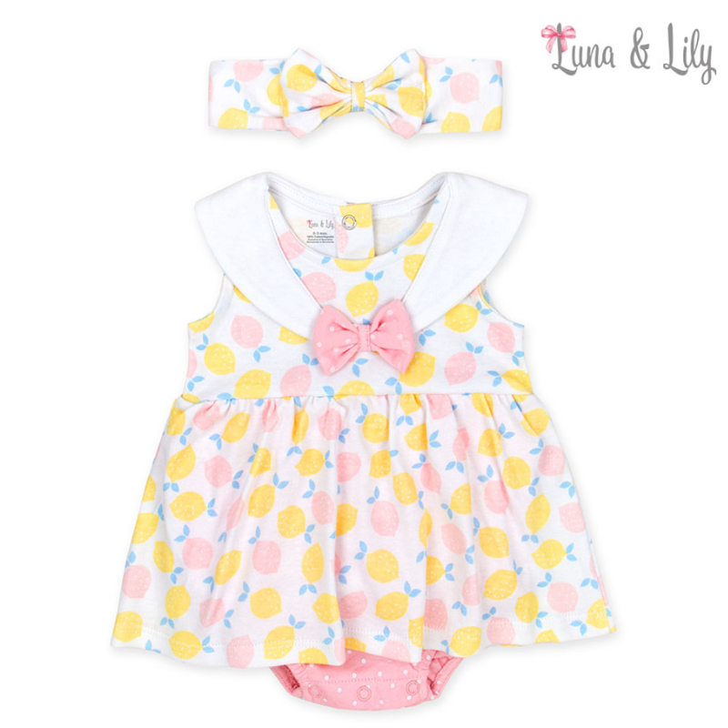 Luna & Lily 2pc set of newborn baby bodysuit and headband- Lemon