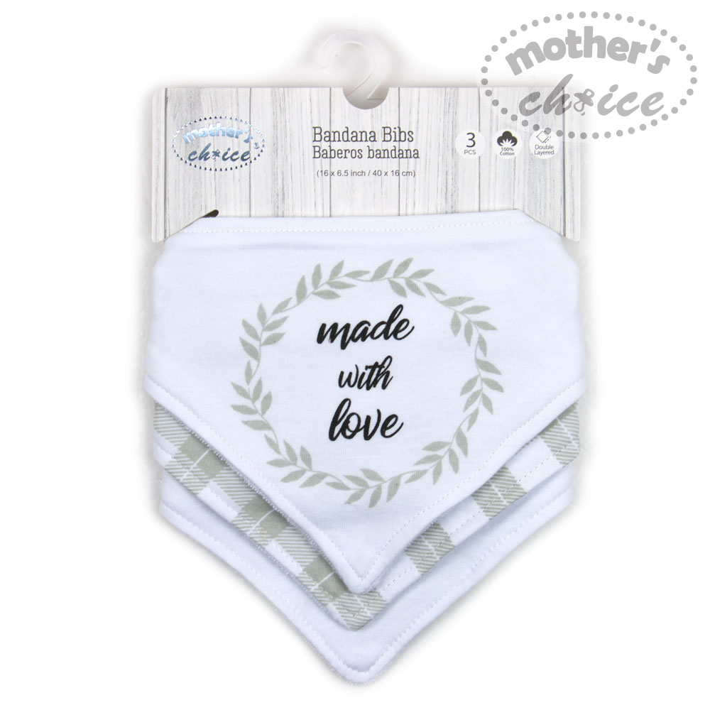 Mother's Choice 3-Pc 100% Cotton Newborn Baby Bandana Bibs (I am New)