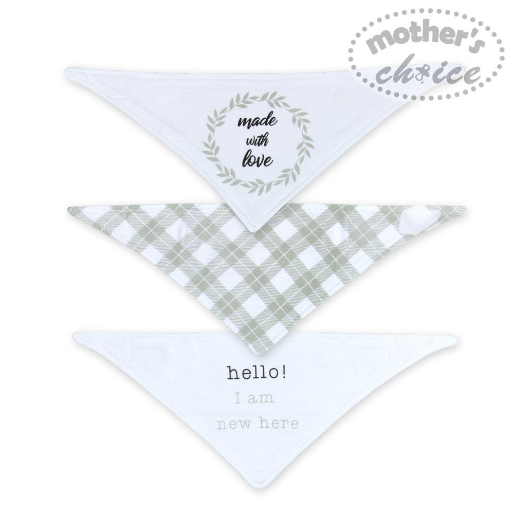 Mother's Choice 3-Pc 100% Cotton Newborn Baby Bandana Bibs (I am New)