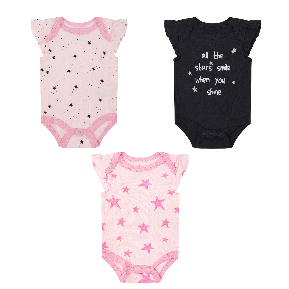 Mother's Choice 3-Pc 100% Cotton Short-Sleeved Baby Bodysuit (All the Star Smile)
