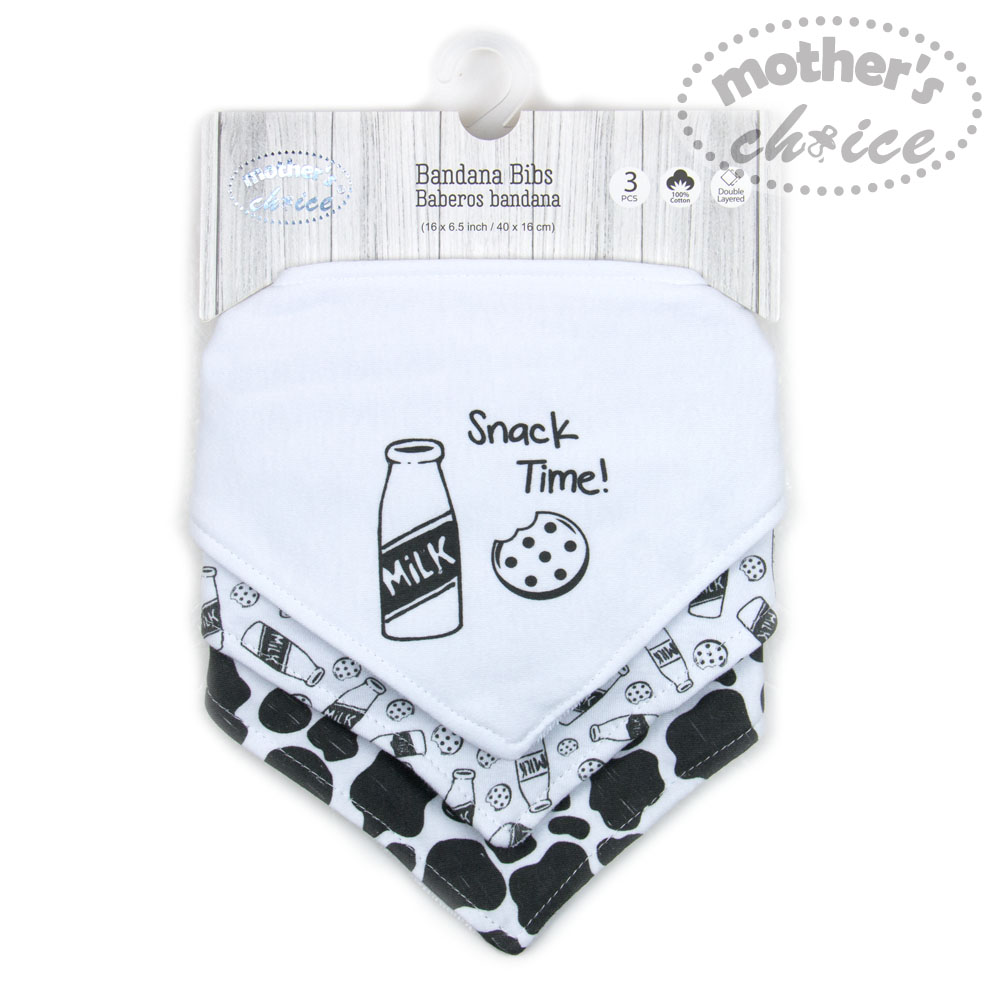 Mother's Choice 3-Pc 100% Cotton Newborn Baby Bandana Bibs (Milk)