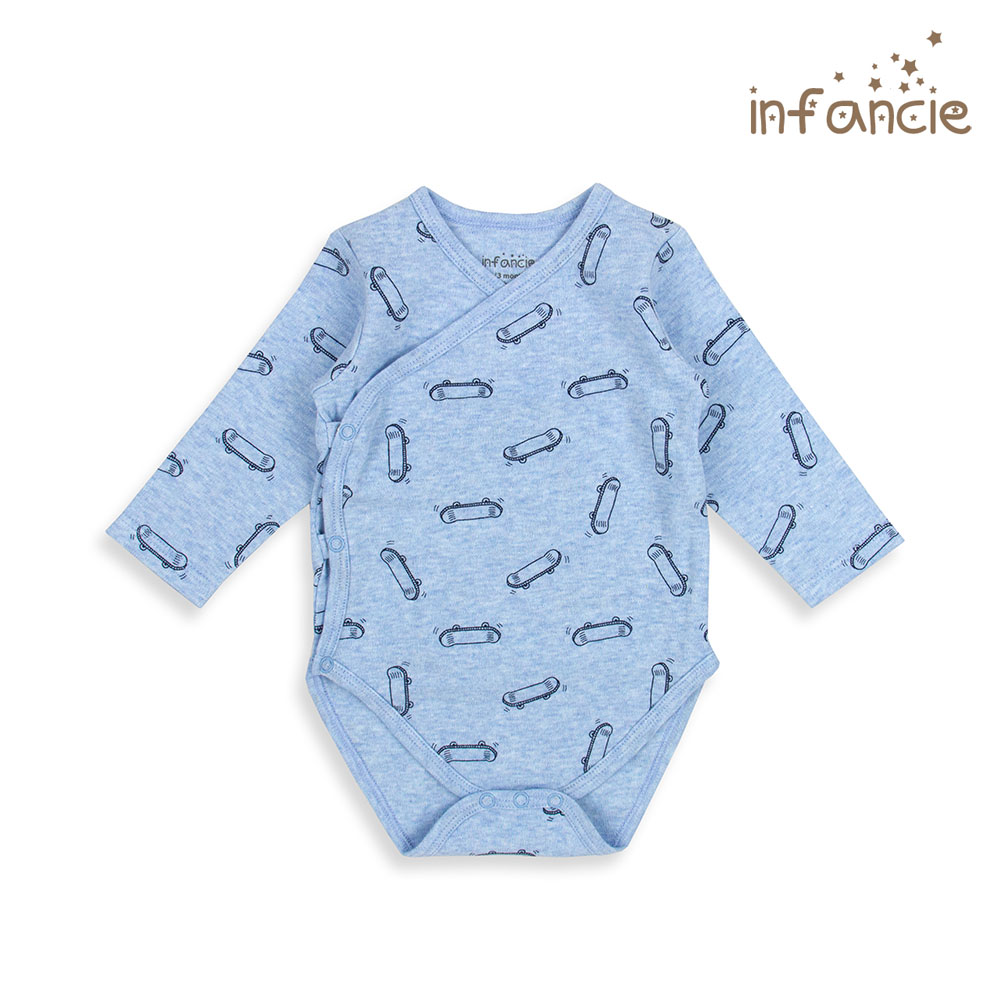 Infancie 2-Pc 100% Cotton Long-Sleeved Baby Kimino Bodysuits (Navy/Blue Skateboard)