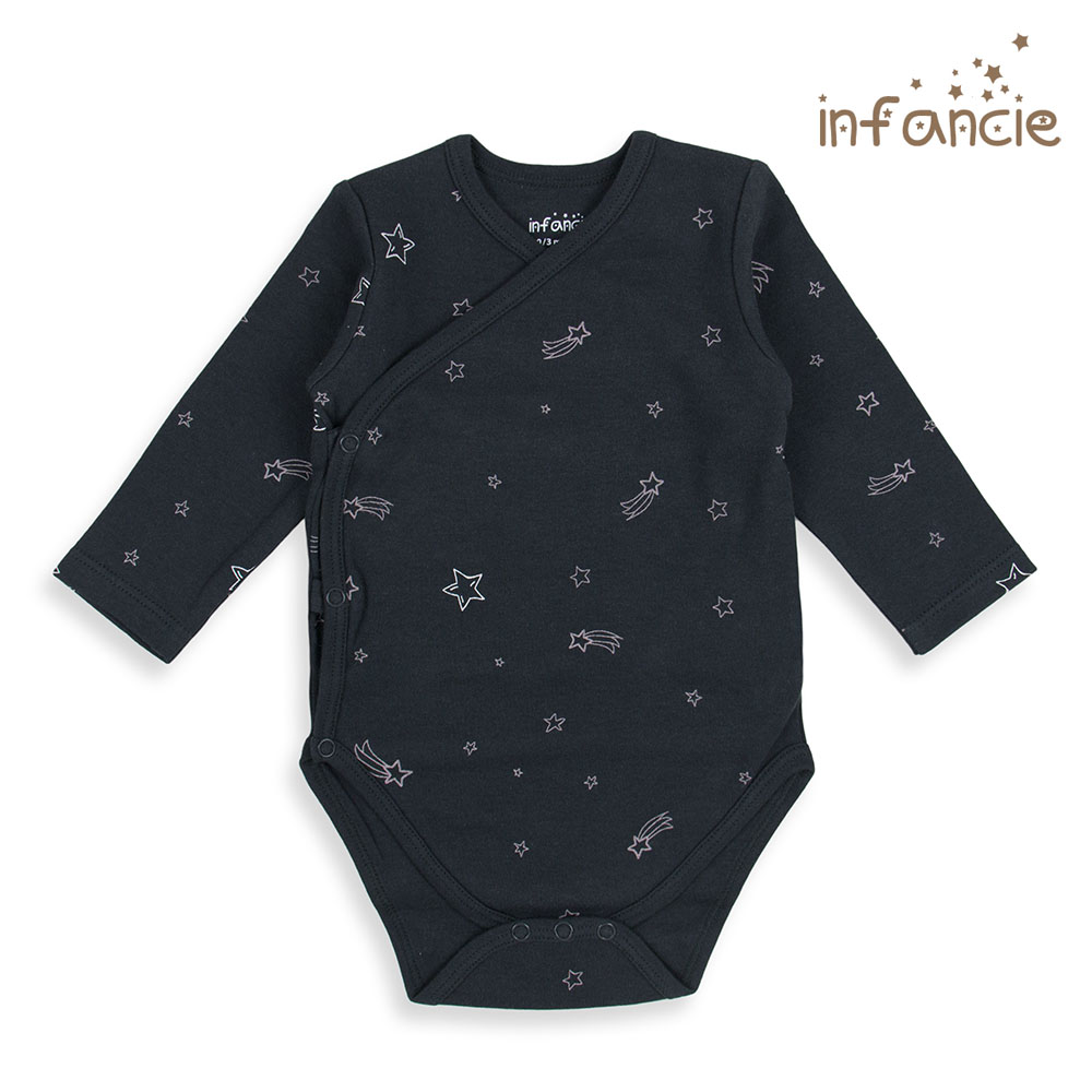 Infancie 2-Pc 100% Cotton Long-Sleeved Baby Kimino Bodysuits (Black/Pink Unicorn)