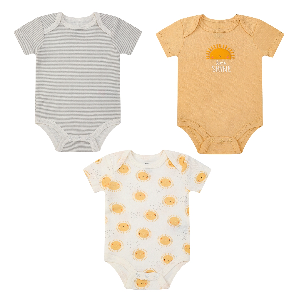 Mother's Choice 3-Pc 100% Cotton Short-Sleeved Baby Bodysuit (Sunshine)