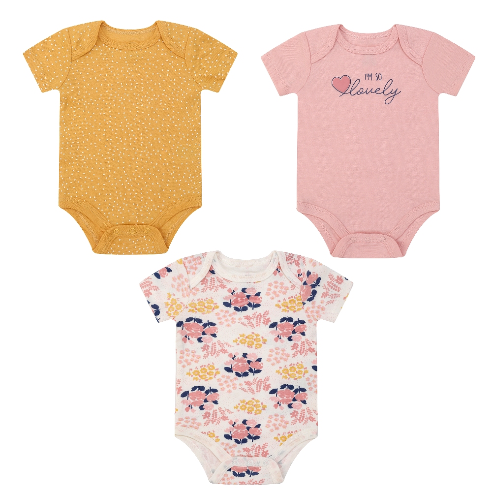 Mother's Choice 3-Pc 100% Cotton Short-Sleeved Baby Bodysuit (I'm So Lovely)