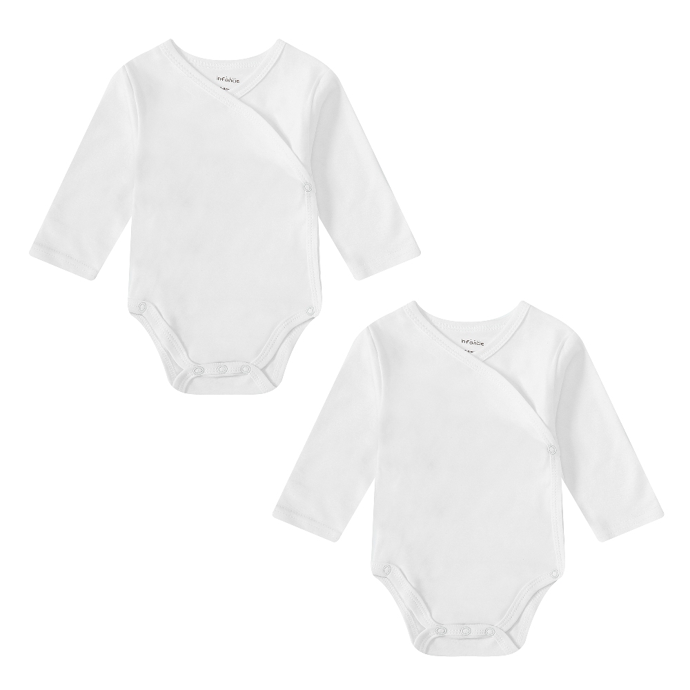 Infancie 2-Pc 100% Cotton Long-Sleeved Baby Kimino Bodysuits (All White)